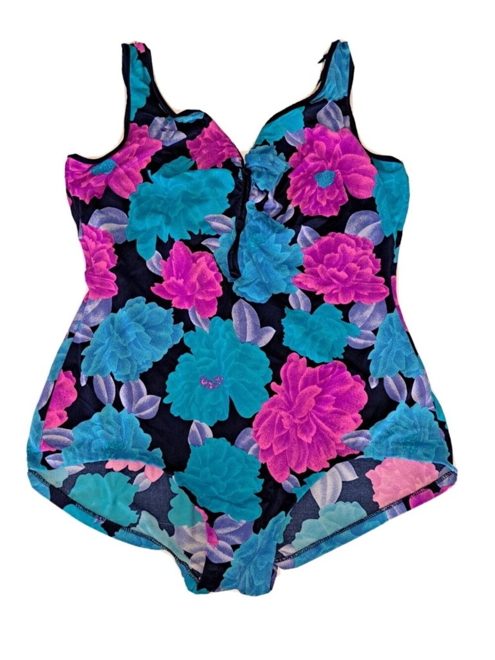 Sandcastle By Cole Of California 22W Blue Pink Bathing Swim Suit One Piece